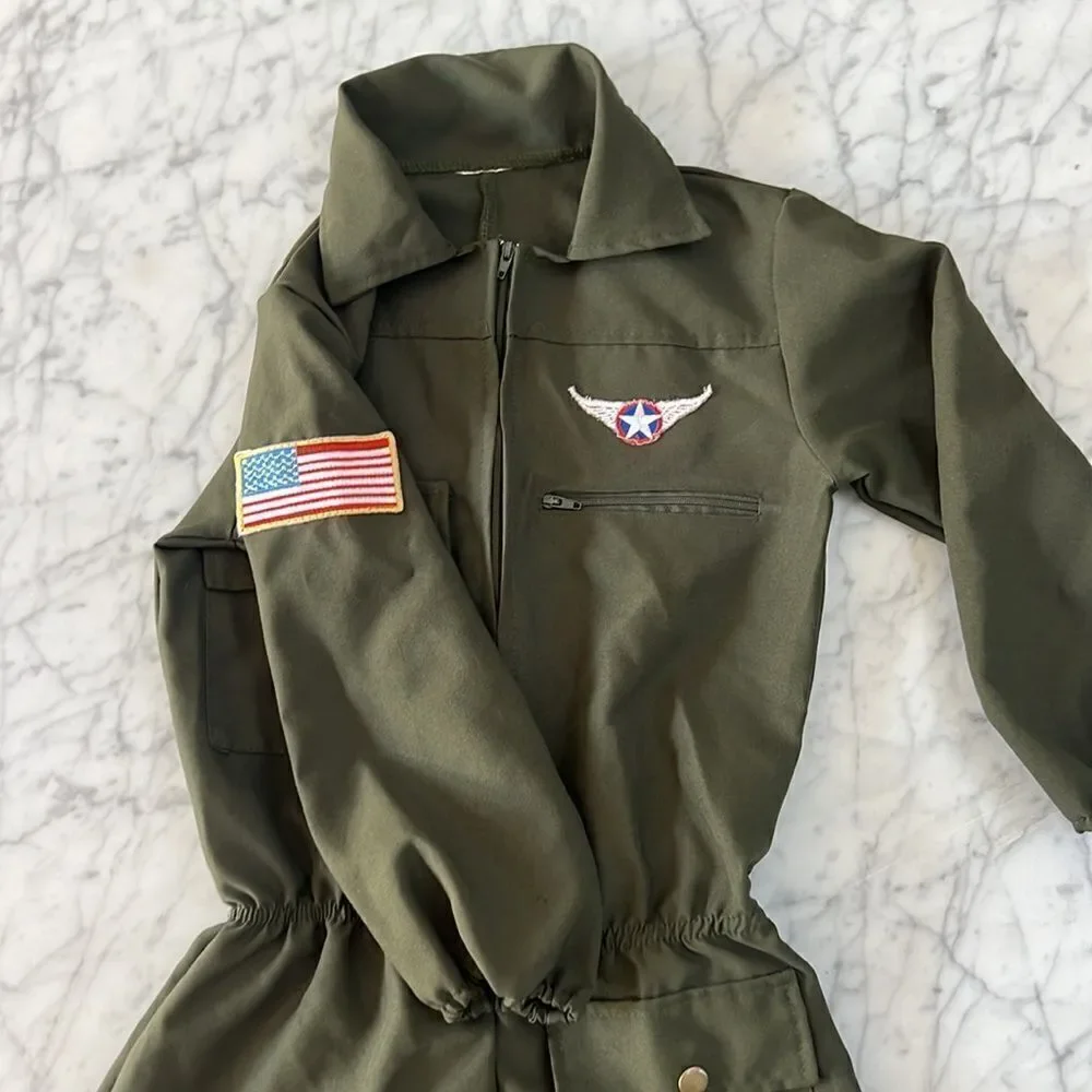 Air Force Top Gun Aviation Flight Suit Olive Drab Patches Sz 7/8